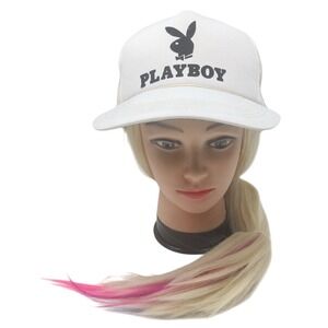 Vintage  PLAYBOY Magazine 1980s Snap Back  Playboy Trucker White Foam & Mesh Cap